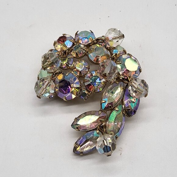 VTG Swirl AB Faceted Dangling Bead Rhinestone Brooch Pin  Gold Tone - Picture 1 of 8